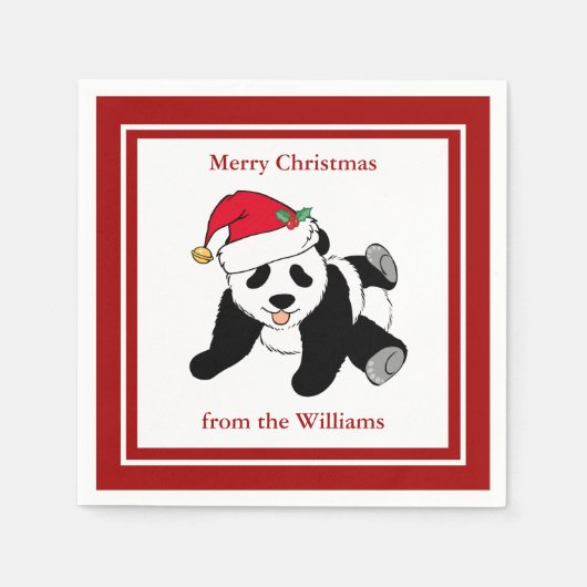 Serviette En Papier Panda Bear Noël mignon Custom Red Party (Devant)