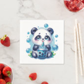 Serviette En Papier Panda Boire Bleu Boba Bubble Thé (En situation)