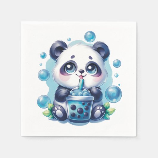 Serviette En Papier Panda Boire Bleu Boba Bubble Thé (Devant)
