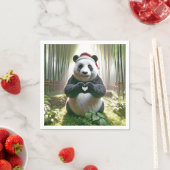 Serviette En Papier Panda de Noël en plein coeur (En situation)