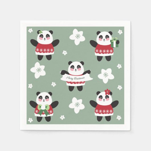 Serviette En Papier Panda en fleur de cerisier de Noël (Devant)
