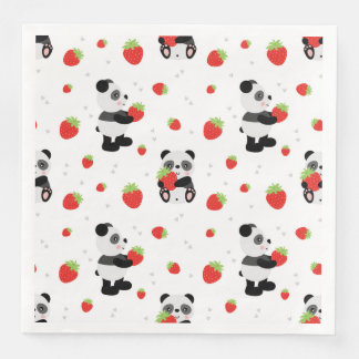Serviette En Papier Panda fofo com morango
