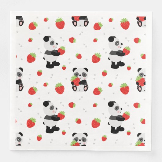 Serviette En Papier Panda fofo com morango (Devant)