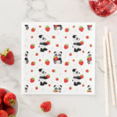 Serviette En Papier Panda fofo com morango (En situation)
