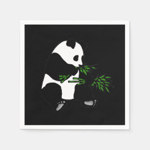 Serviette En Papier Panda géant mange du bambou noir