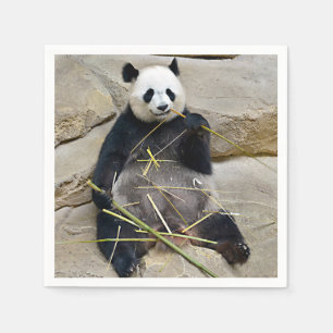 Serviette En Papier Panda géant mangeant du bambou