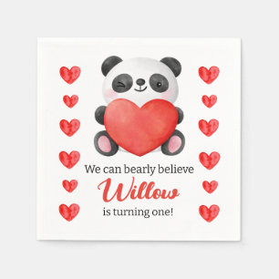 Serviette En Papier Panda Girl with Hearts Valentine Premier anniversa