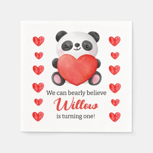 Serviette En Papier Panda Girl with Hearts Valentine Premier anniversa (Devant)