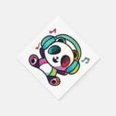 Serviette En Papier Panda heureux avec des écouteurs écoutant de la mu (Coin)