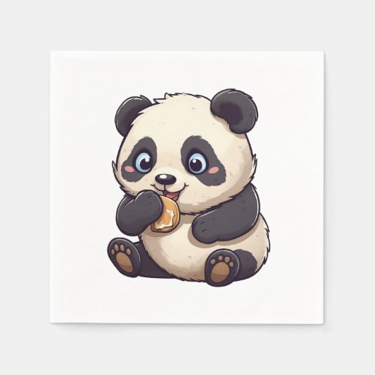 Serviette En Papier Panda mange un biscuit (Devant)