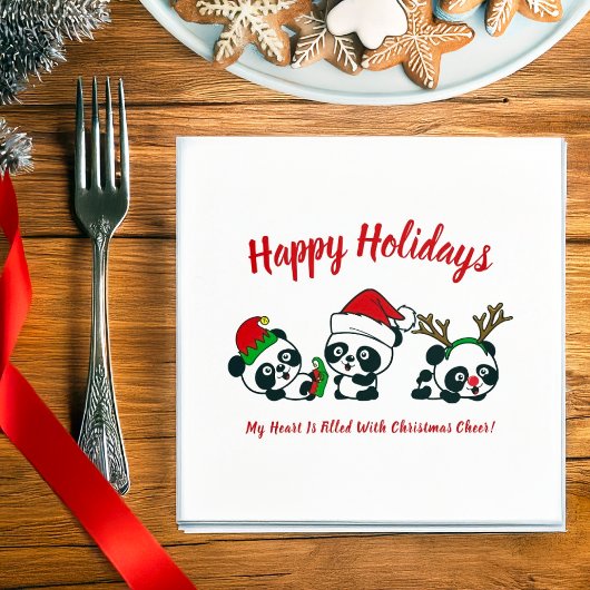 Serviette En Papier Pandas de Noël personnalisés