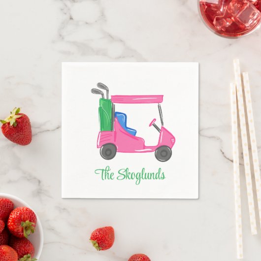 Serviette En Papier Panier de golf Preppy Pink Personnalisé (En situation)