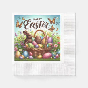 Serviette En Papier Panier de Pâques coloré, Joyeux avec oeufs