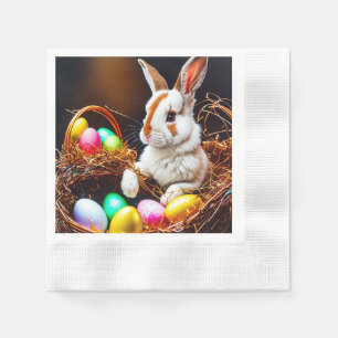 Serviette En Papier Panier et oeufs de lapin de Pâques