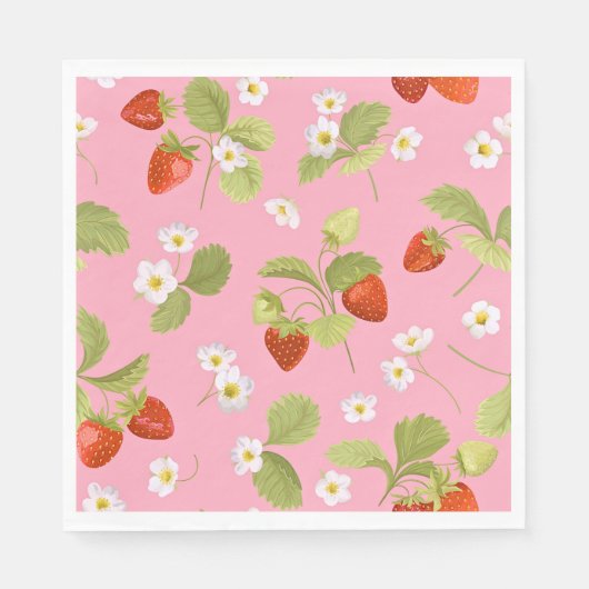 Serviette En Papier Paniers-repas Fraises roses (Devant)