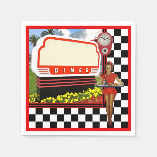 Serviette En Papier Panneau blanc les années 50 Retro Diner (Devant)