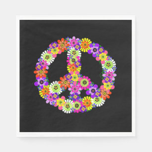 Serviette En Papier Panneau de paix Floral sur noir