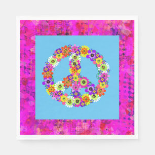 Serviette En Papier Panneau de paix Floral sur Pétales Bleues