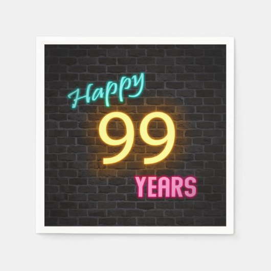 Serviette En Papier panneau lumineux du néon 99 sur mur en brique (Devant)