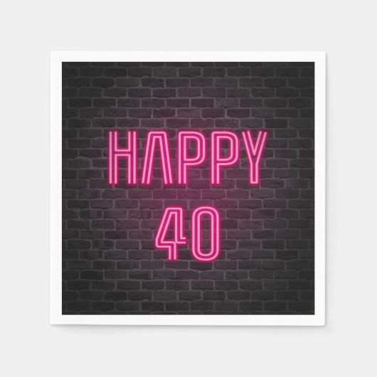 Serviette En Papier Panneau rose néon 40e anniversaire sur mur en briq (Devant)
