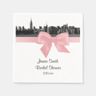 Serviette En Papier Panorama de la ville de New York avec ruban rose c
