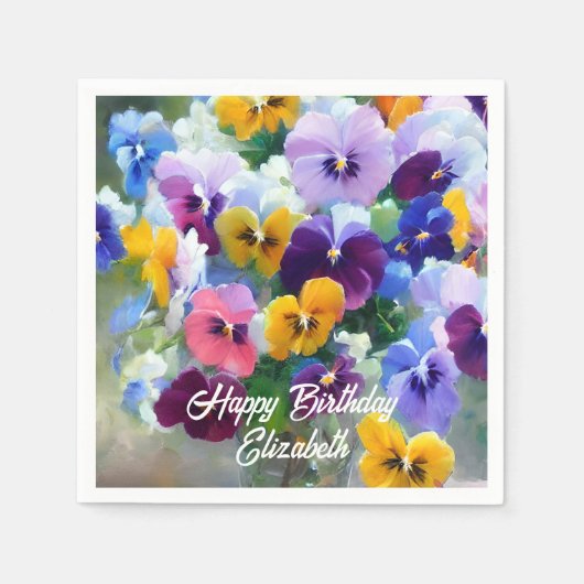 Serviette En Papier Pansies Joyeux anniversaire (Devant)