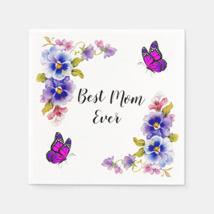 Serviette En Papier Pansies Meilleure maman jamais Napkins