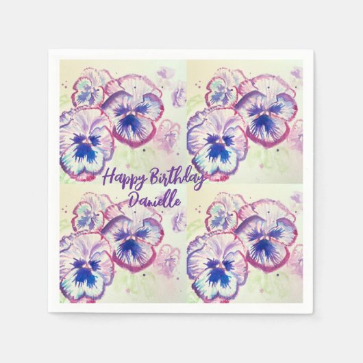 Serviette En Papier Pansies Pansy Fleur violet Rose floral (Devant)