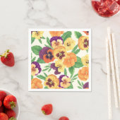 Serviette En Papier Pansies sur blanc cassé (En situation)