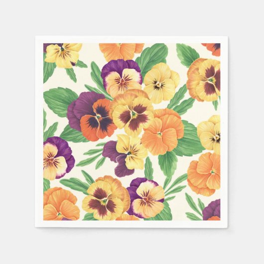 Serviette En Papier Pansies sur blanc cassé (Devant)
