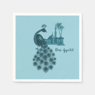 Serviette En Papier Paon Bleu Romantique