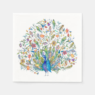 Serviette En Papier Paon floral aquarelle