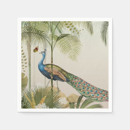 Serviette En Papier Paon tropical avec papillons (Devant)
