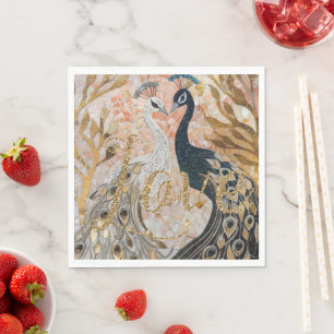 Serviette En Papier Paons Or Paillettes Amour Rouge Rose 