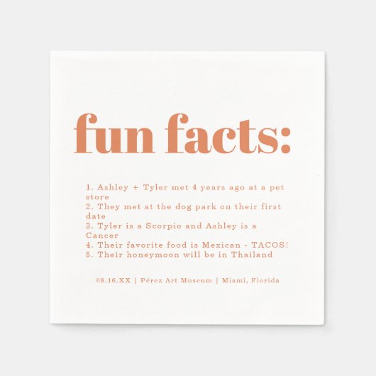Serviette En Papier Papaya minimal moderne | Fun Facts Mariage (Devant)