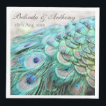 Serviette En Papier Pape Peacock Personnalisé Vibrant Élégant<br><div class="desc">Ajoutez un élégant accent coloré à votre table mariage ou anniversaire avec ces magnifiques serviettes en papier peint paon customisées en brillant tirage photo-réaliste. Un design original disponible exclusivement chez ©GardenEden online store.</div>