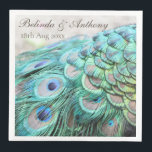 Serviette En Papier Pape Peacock Personnalisé Vibrant Élégant<br><div class="desc">Ajoutez un élégant accent coloré à votre table mariage ou anniversaire avec ces magnifiques serviettes en papier peint paon customisées en brillant tirage photo-réaliste. Un design original disponible exclusivement chez ©GardenEden online store.</div>