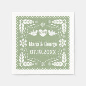 Serviette En Papier Pape vert Sage picado inséparables mariage (Devant)