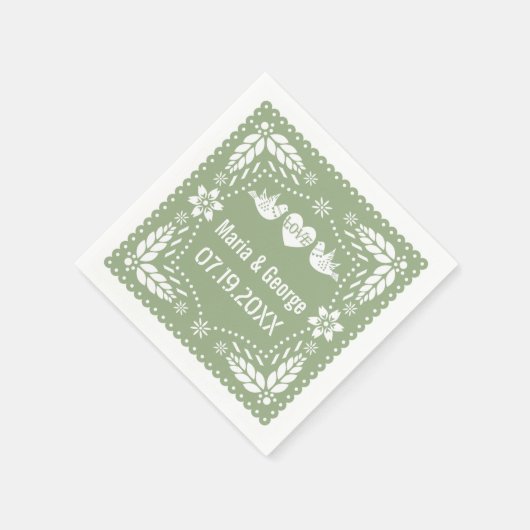 Serviette En Papier Pape vert Sage picado inséparables mariage (Coin)