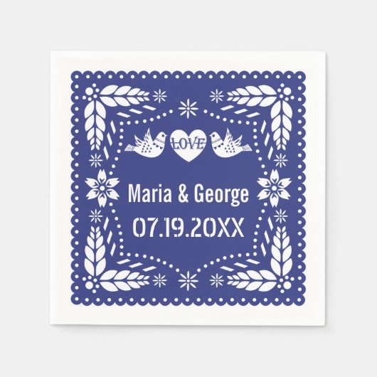 Serviette En Papier Papel picado inséparables bleu foncé mariage fiest (Devant)