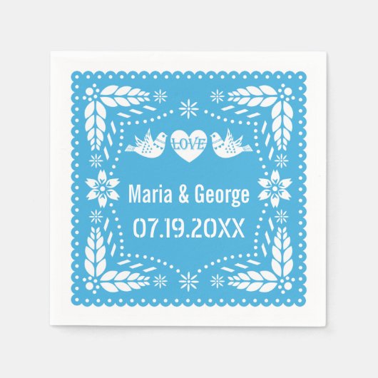Serviette En Papier Papel picado inséparables bleu mariage fiesta (Devant)
