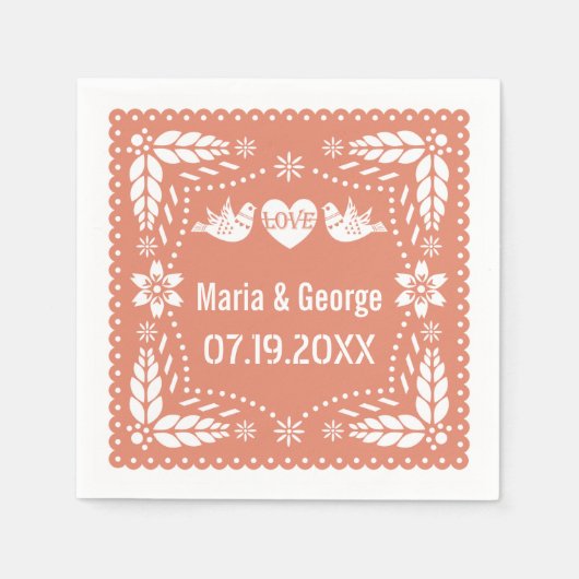 Serviette En Papier Papel picado inséparables pêche mariage fiesta (Devant)