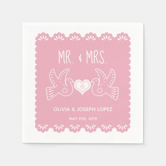 Serviette En Papier Papel Picado Inséparables rose Fiesta Mariage (Devant)