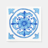 Serviette En Papier Paper cocktail napkins - blue Sicilian tile design (Devant)