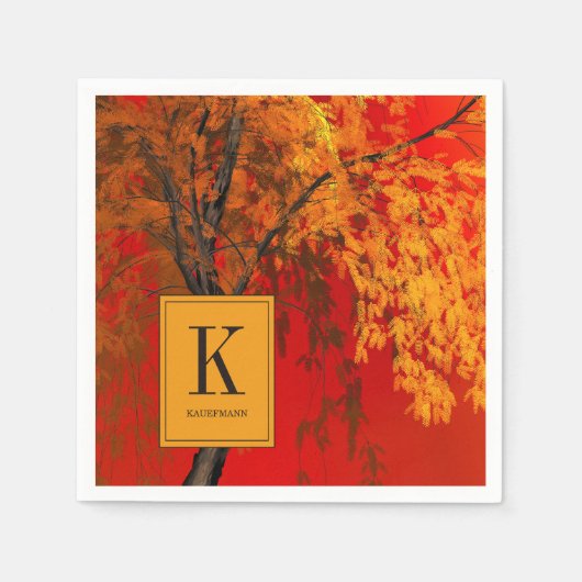 Serviette En Papier Paper monogrammed autumn tree painting (Devant)