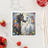 Serviette En Papier Paper Napkin Horses framed in flowers (En situation)