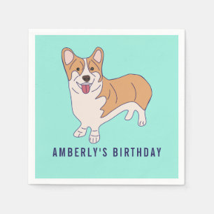 Serviette En Papier Paper Napkin Personalized Corgi Dog Birthday