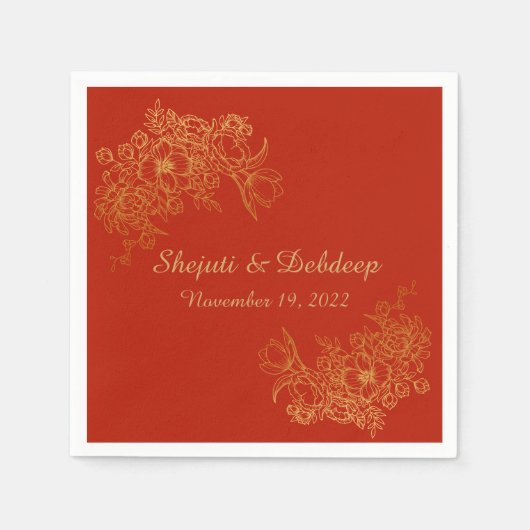 Serviette En Papier Paper Napkin with Elegant Red & Gold (Devant)