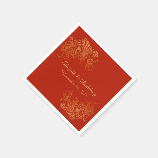 Serviette En Papier Paper Napkin with Elegant Red & Gold  (Coin)