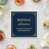 Serviette En Papier Paper Napkins Birthday Dinner Navy Gold 80th